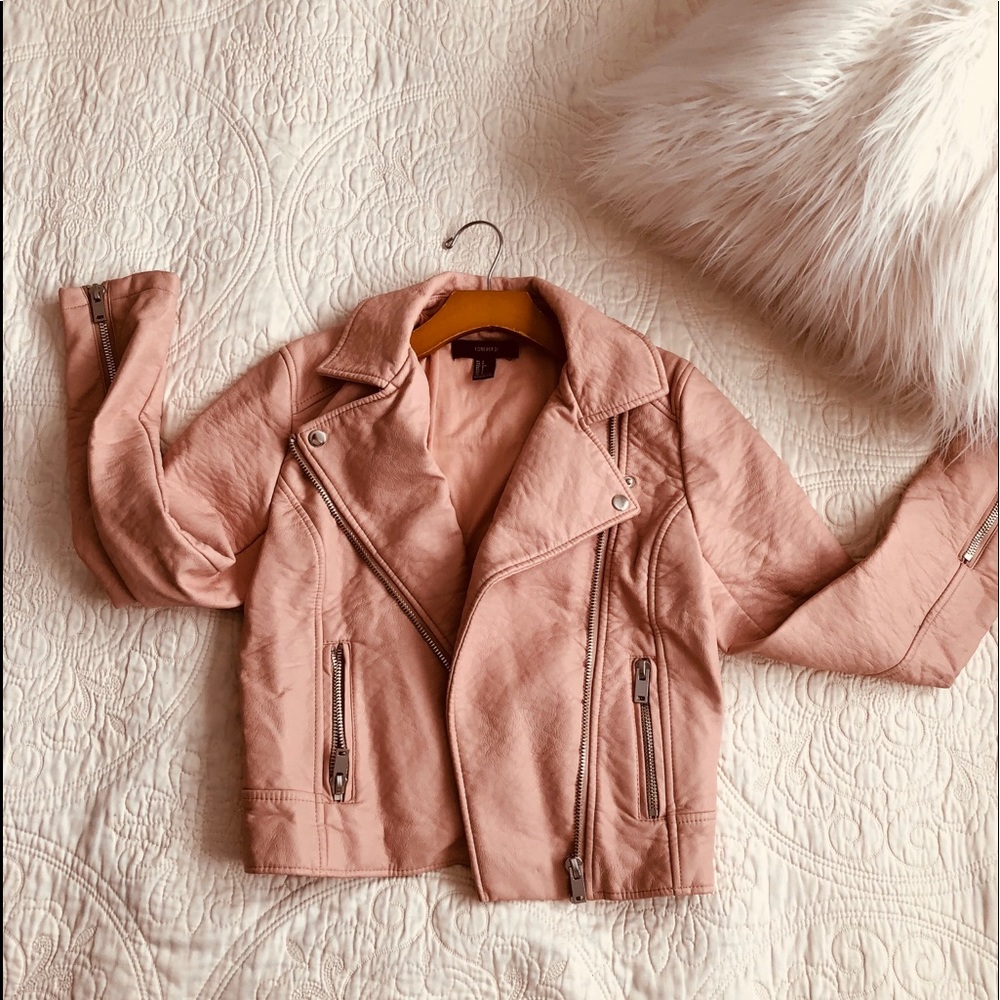 A peachy pink leather jacket